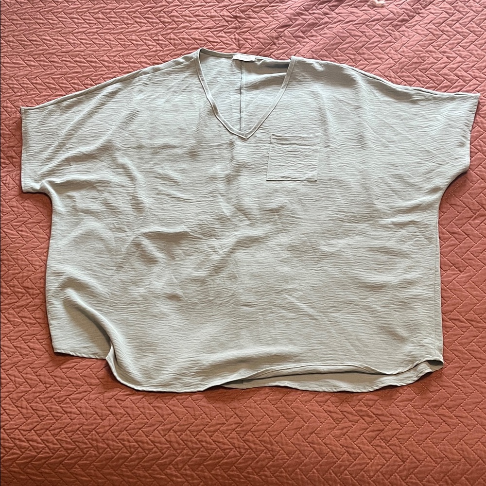 Oversized sage green oversized V-Neck Top
